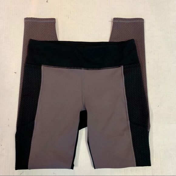 Fabletics Women's Purple Black Mid Rise Powerhold Salar Mesh Leggings - Picture 6 of 14